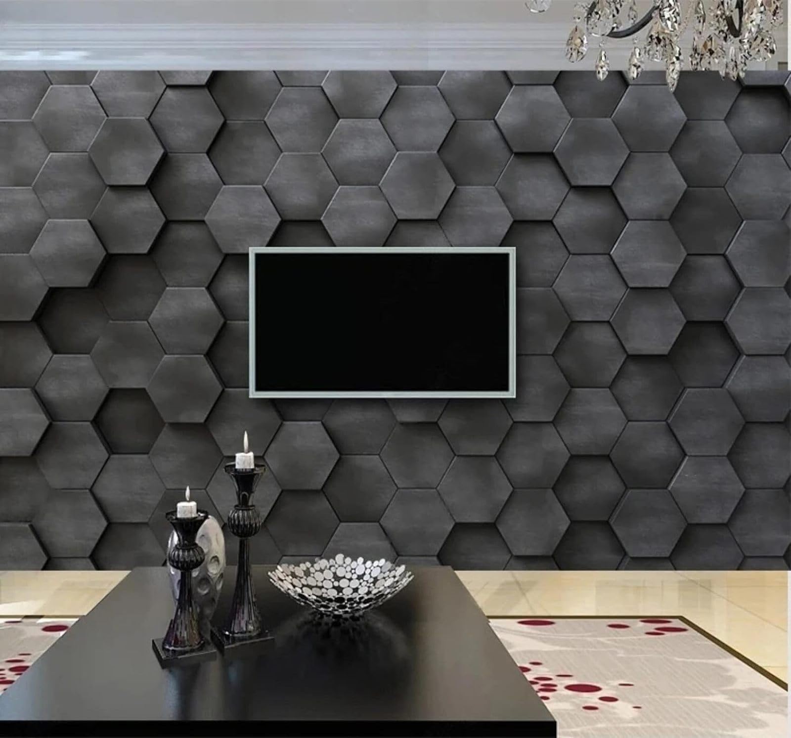 XLMING Abstract Minimalist Black Geometric Hexagon 3D Wallpaper Luxury Home Dining Decor Paste Sofa Living Room The Wall for Bedroom Mural-350cm×256cm