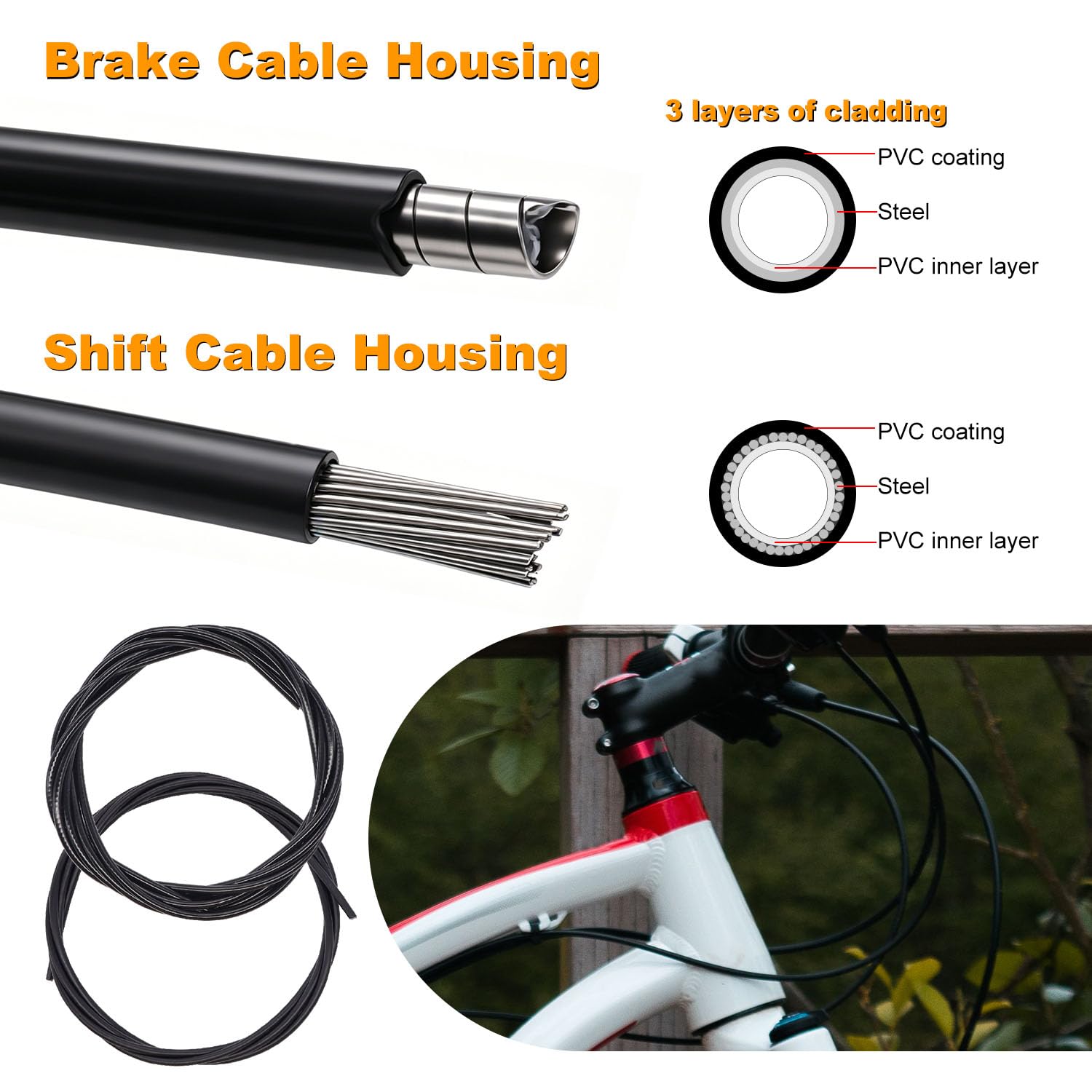 weideer 87-teiliges Edelstahl-Drahtschneider, Fahrrad-Bremskabelgehäuse, Schaltkabelgehäuse, Universal-Fahrradkabel-Set, Fahrrad-Bremskabel, Schaltkabel mit Fahrradkabel-Endkappen, O-Ringen