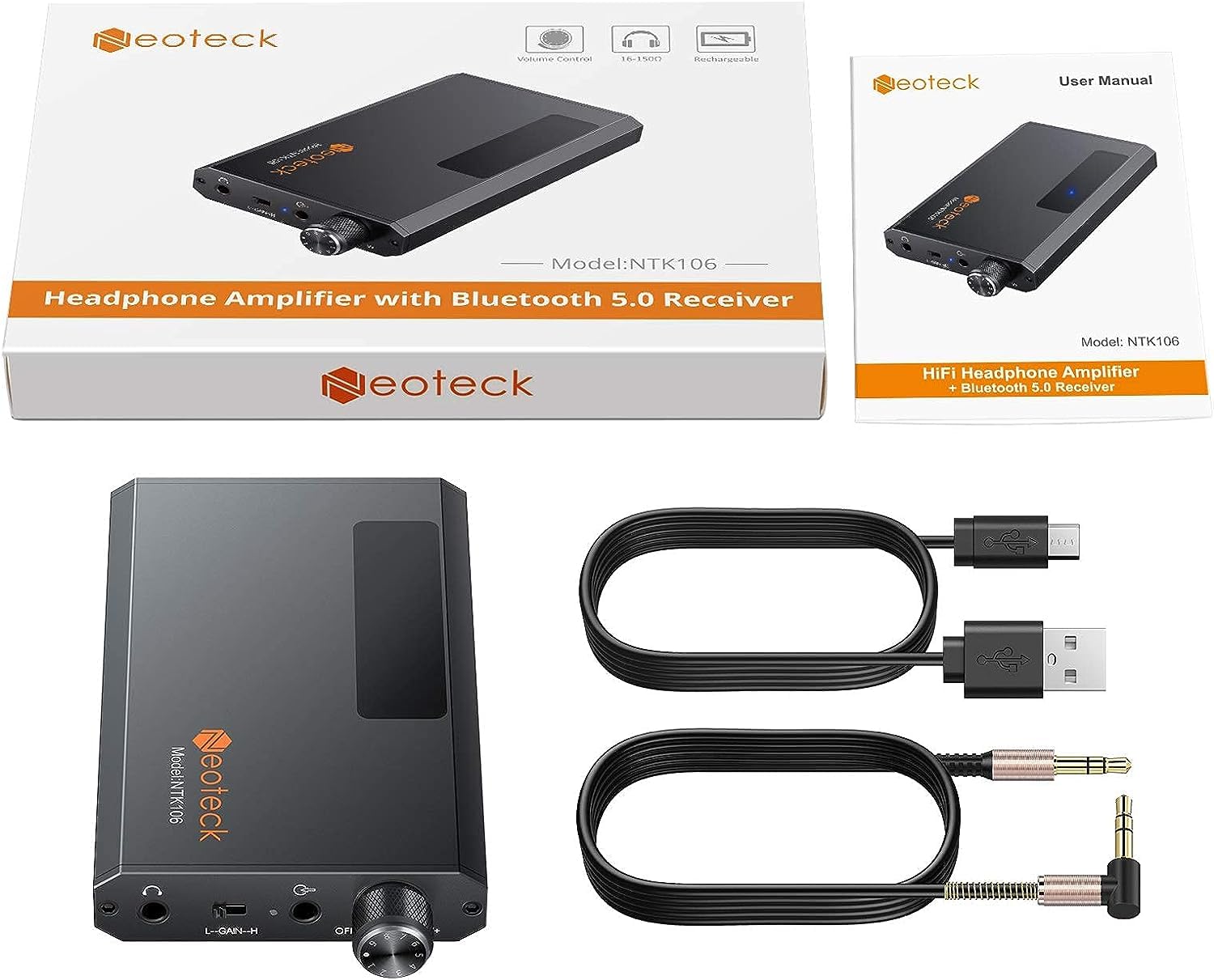 Neoteck 3.5 mm Amplificatore Portatile Cuffie con Ricevitore Bluetooth 5.0 Amplificatore Cuffie 16-300Ω Amplifier Audio Ideale per MP3 MP4 Smartphone Digitale Players Computer