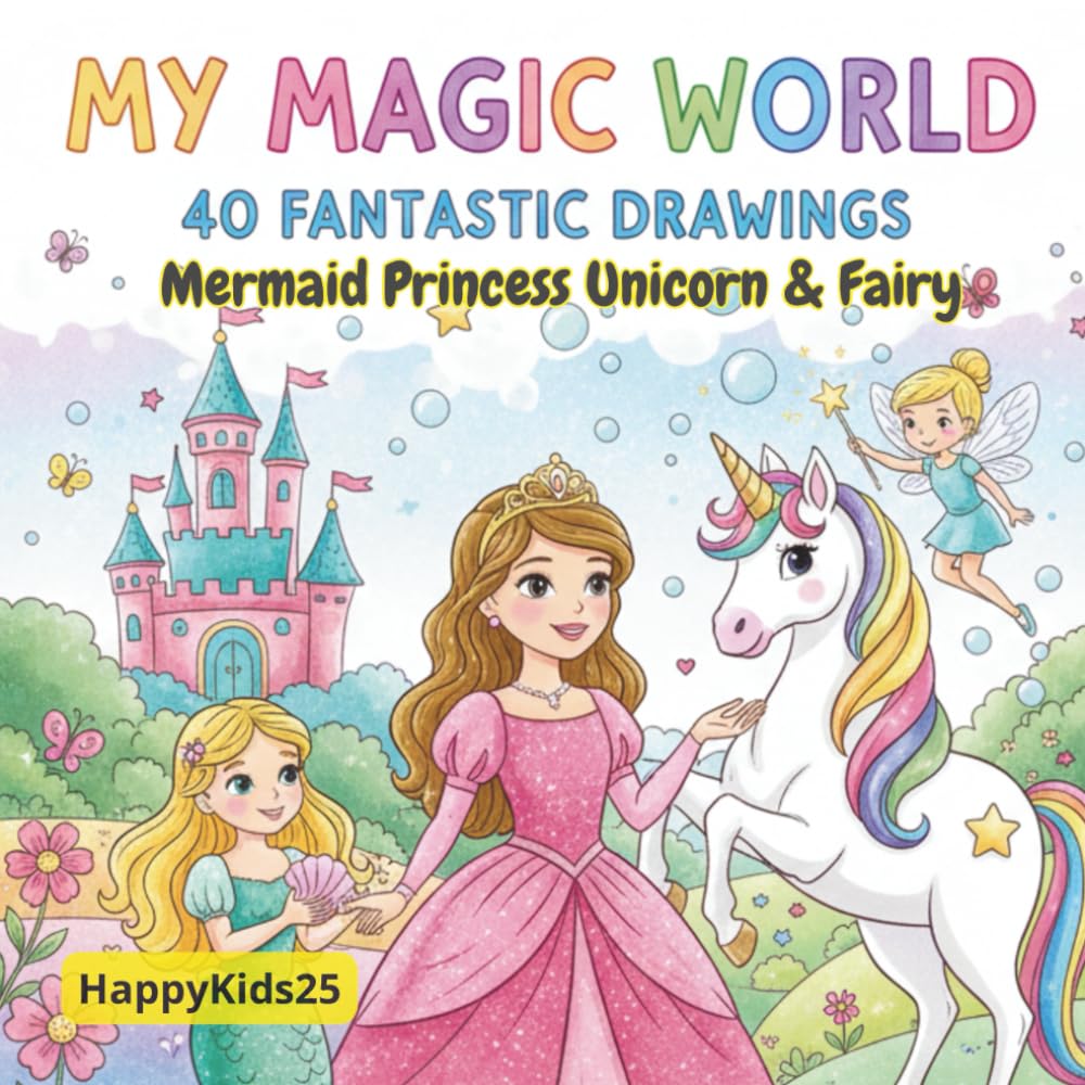 My Magic World Coloring Book: Princess, Unicorn, Fairy, and Mermaid Cute Coloring Book For Kids Ages 4-8