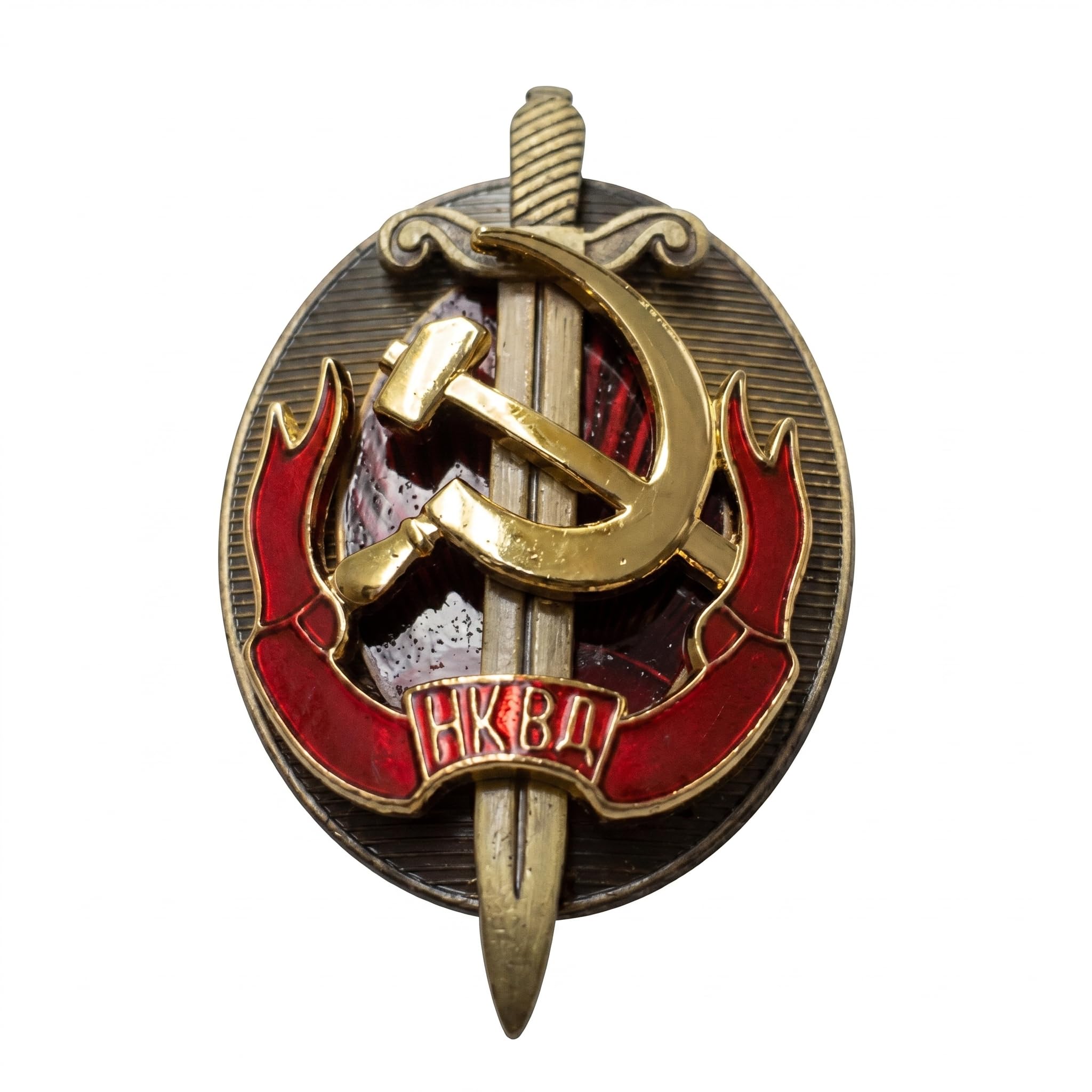 Freecrows Gold Historical Cold War Era Intelligence Officer Insignia – Soviet Nkvd Shield & Vertical Guard Reproduction – Commemorative Metal Emblem For Historians