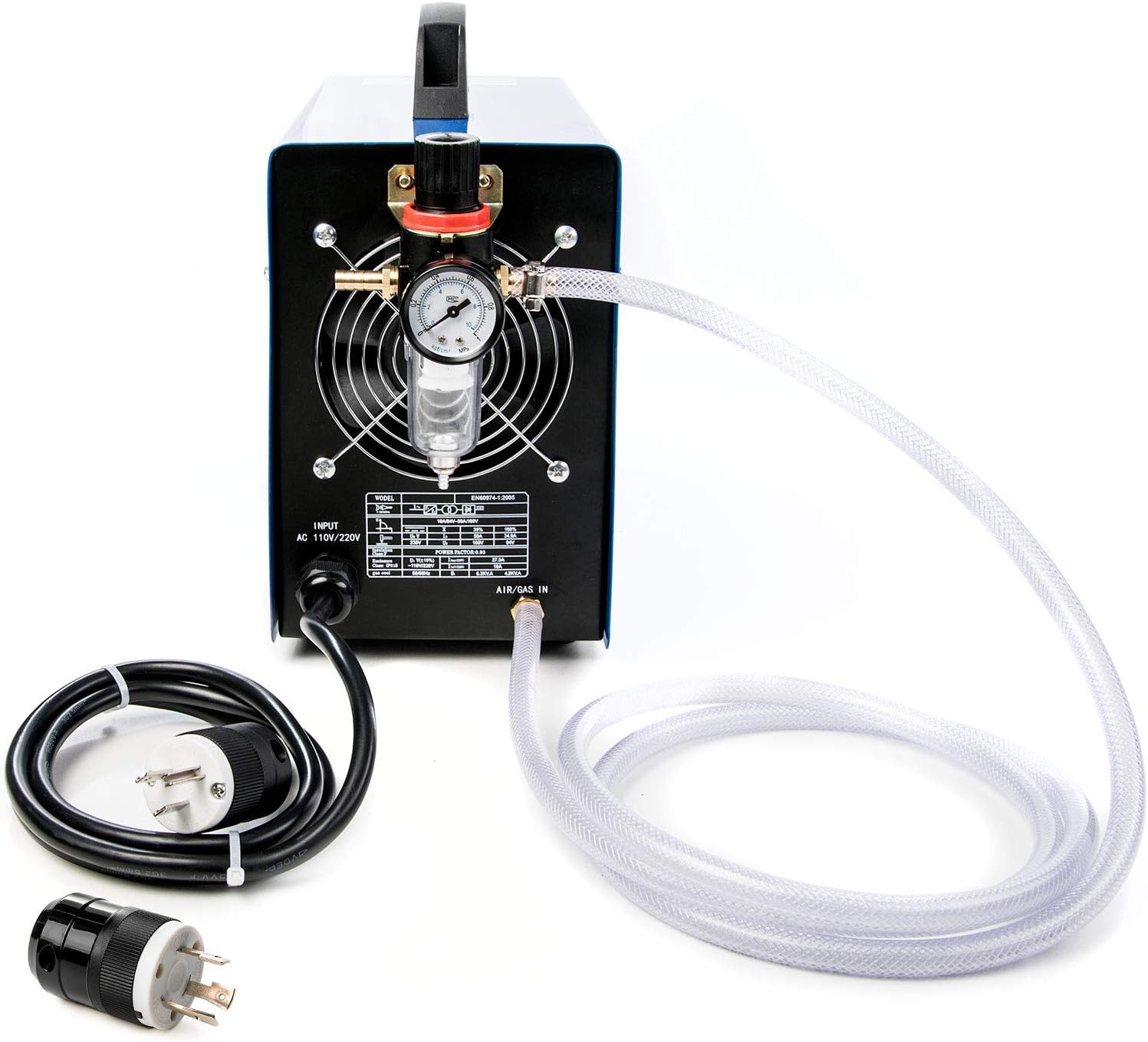 Rear view of the Biltek Plasma Cutter with air regulator attached