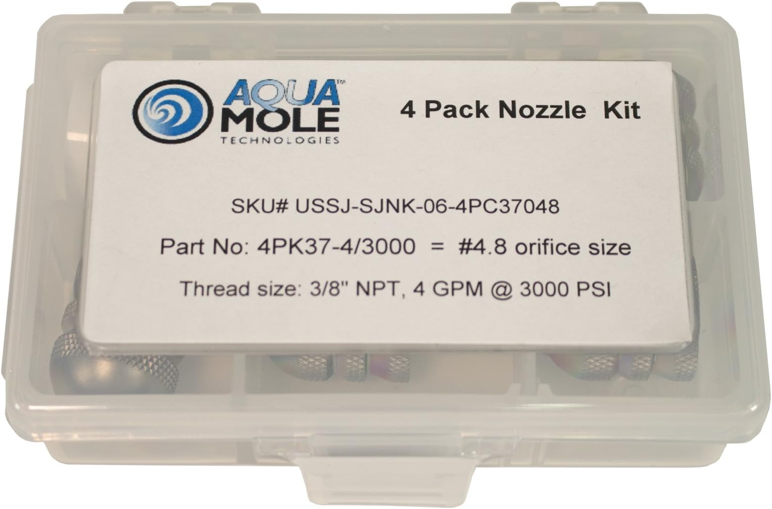 Four Pack 3/8in. NPT Button Nose Sewer Jetter Nozzle 4 Piece Set 3000 PSI 4.8 Orifice