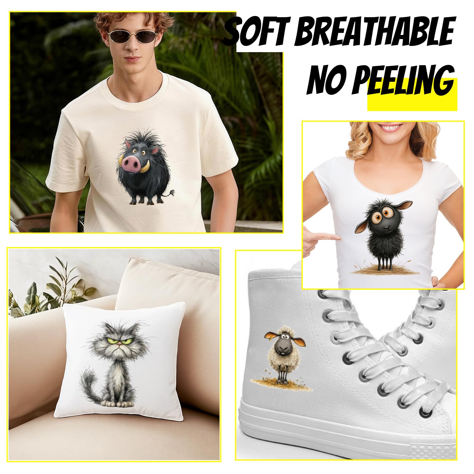 Increíble 24 piezas de transferencia termoadhesiva animal divertido grandes parches para planchar burro perro gato conejo para ropa personalizada, chaquetas de mezclilla, sudaderas, proyectos de