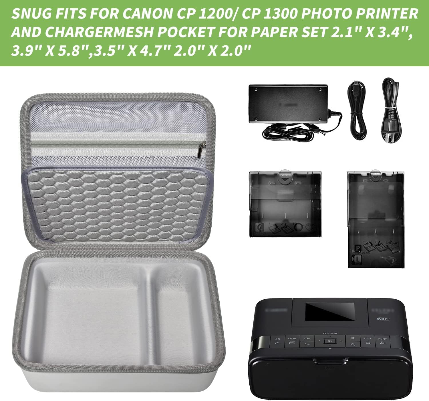 Case Compatible with Canon SELPHY CP1500/CP1300/ CP1200 Wireless Compact Photo Printer and Color Ink and Paper Set/Battery- Organizer Storage Bag Only (White) - Image 2