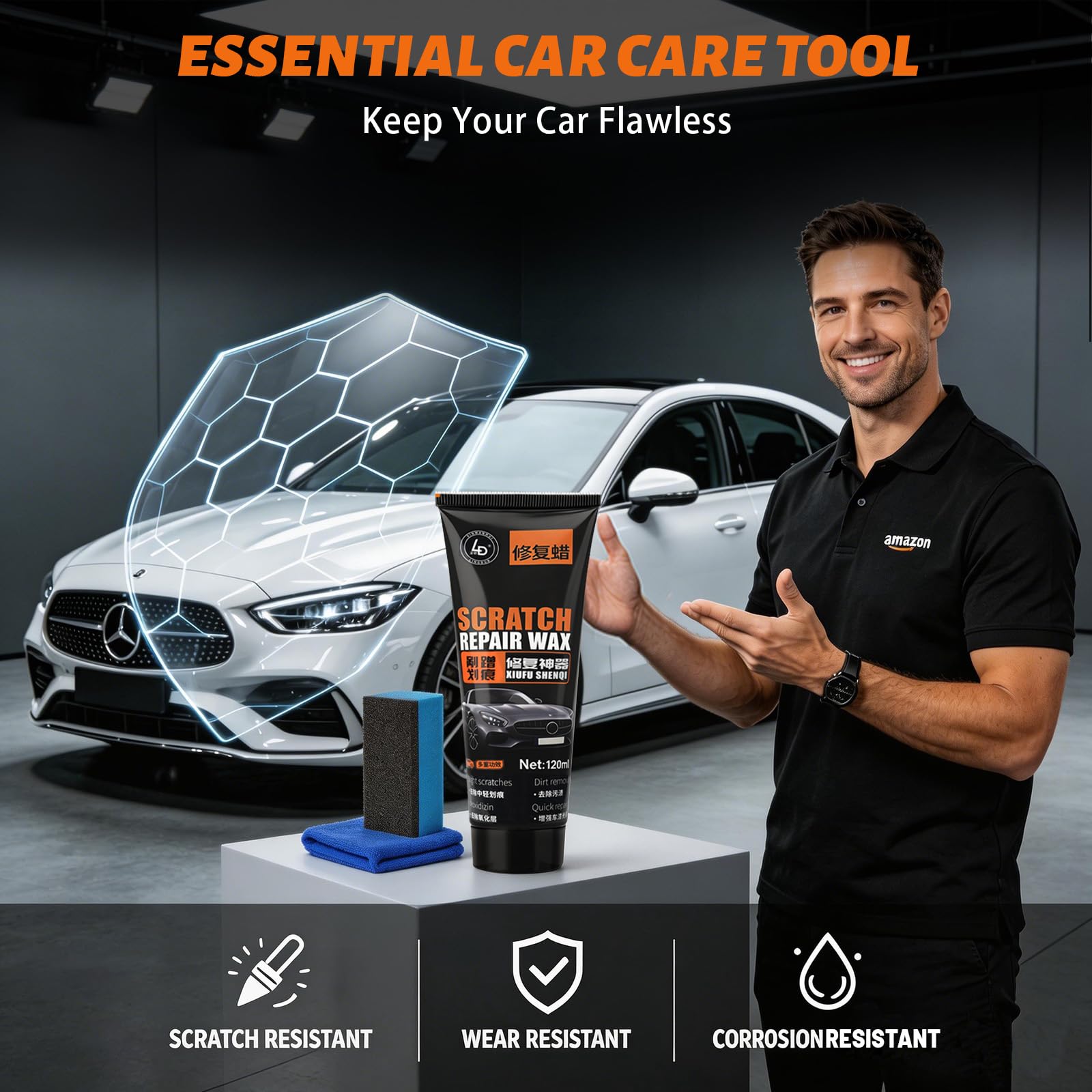 Car Scratch Remover, Scratch Remover Kit for Cars 120 ml, Car Scratch Removal Wax Repair Paste with Wipe and Sponge, Remove Minor Scratches and Restore Surface Shine — view 6