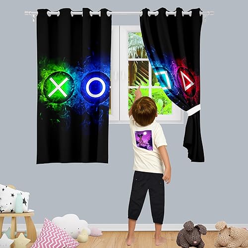Miniatura 4 de Cortinas opacas para dormitorio de niños, cortinas opacas con estampado de consola de videojuegos para adolescentes, niños, decoración de sala de