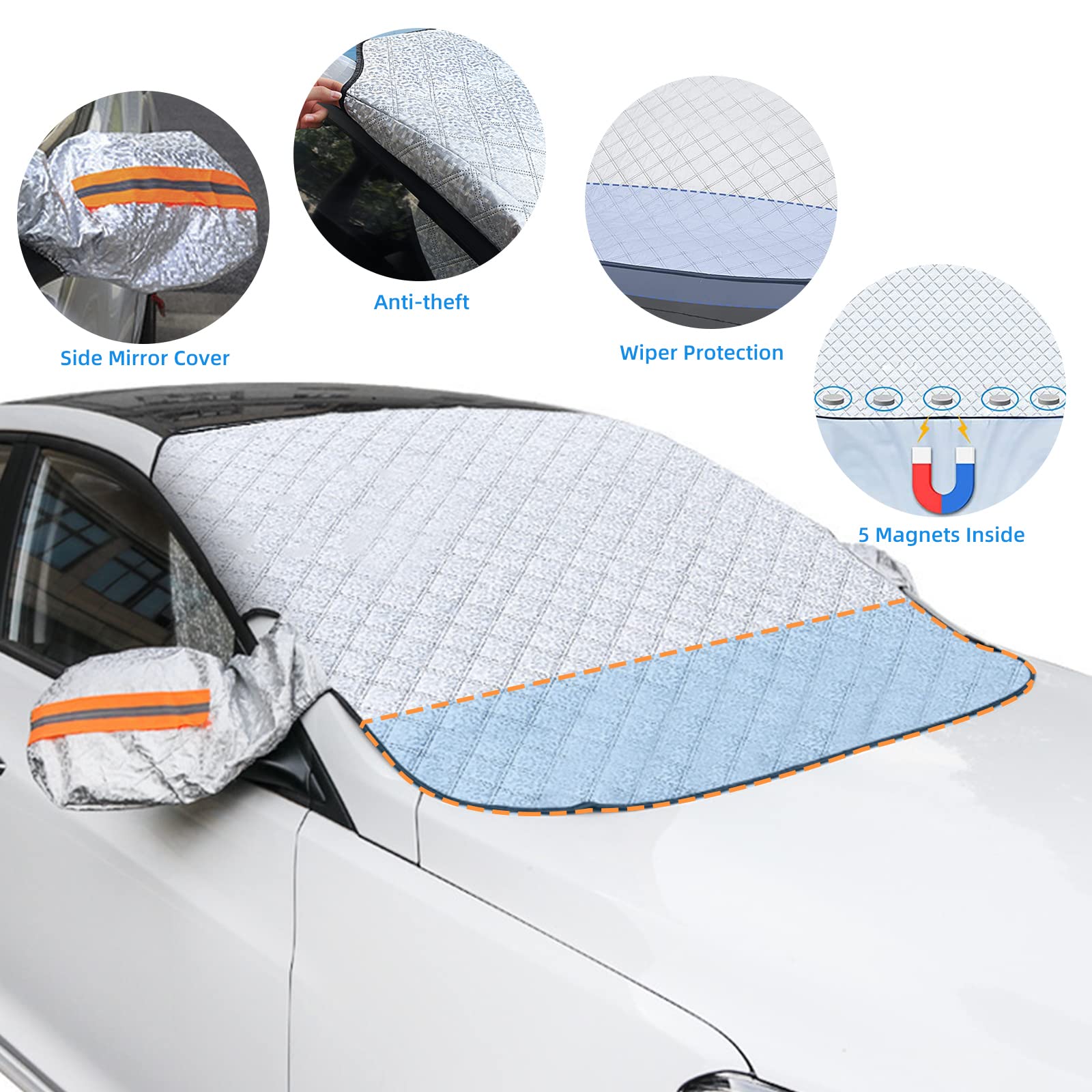 HIFROM Protezione Parabrezza Auto 145x120cm Magnetico Impermeabile Anti Neve Ghiaccio Gelo