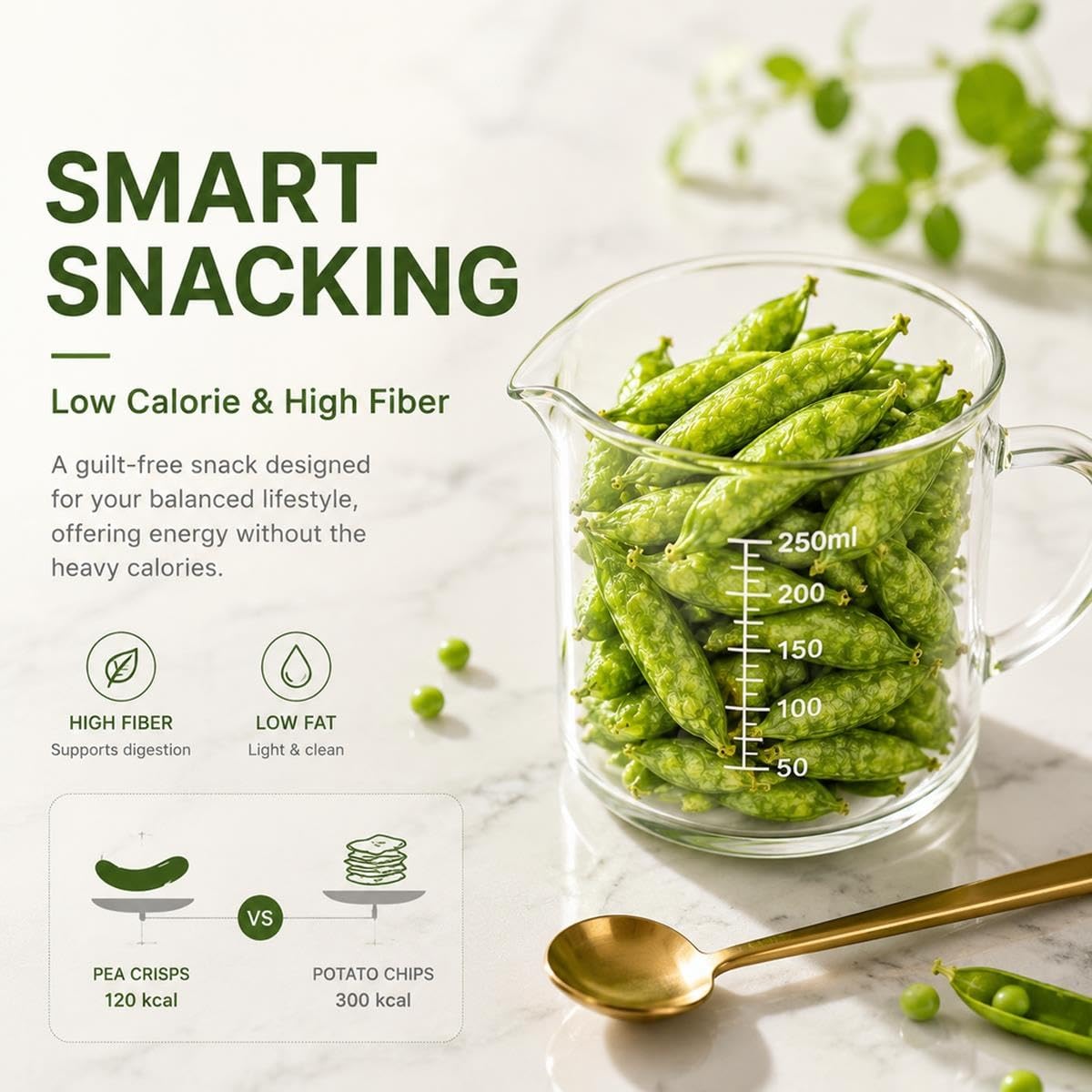 Gefriergetrocknete Süße Erbsenschoten Knusprig Gemüse Chips 150g