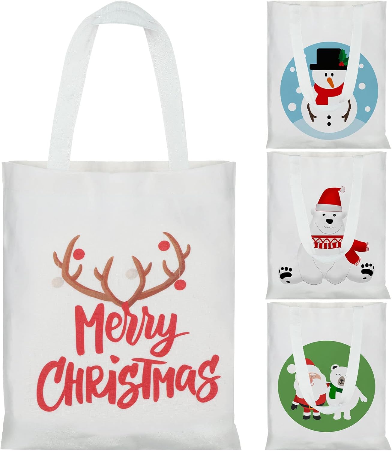 Frienda 4 Pieces Christmas Canvas Tote Bag Reusable Grocery Shopping Bags Snowman Santa Christmas Bag Women Casual Shoulder Handbag for Party Favor Supplies Mom Presents Supermarket Shopping - Image 8
