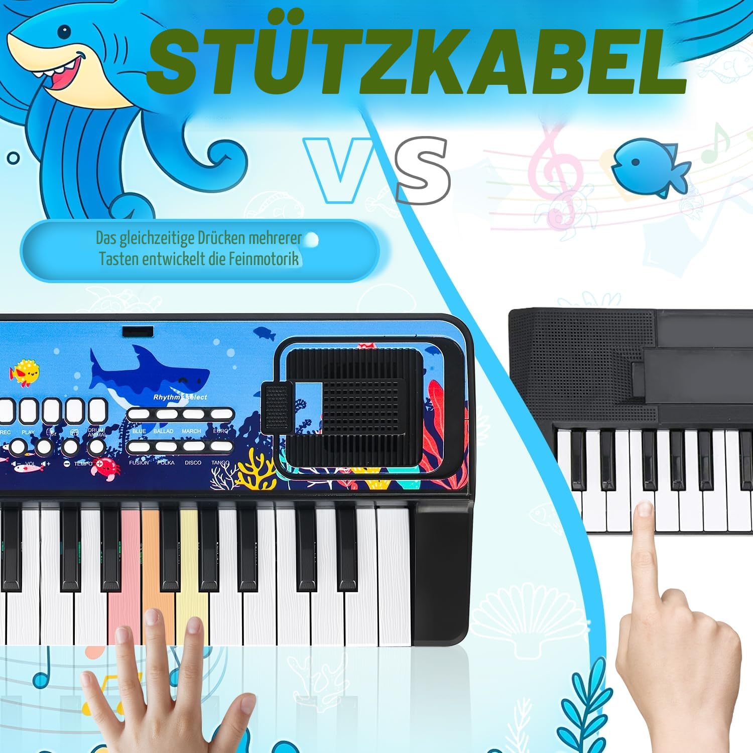 Kinder Keyboard Klavier mit Mikrofon Notenständer, 37 Tasten Tragbare Elektronische Kinderklavier Musik Spielzeug ab 3 4 5 6 Jahren, Geburtstag Weihnachten Geschenke für Jungen/Mädchen, Schwarz