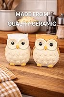 Vista 3 de The Bridge Collection Salero y pimentero de gres con diseño de búho, salero y pimentero con temática de bosque, decoración de mesa de cocina