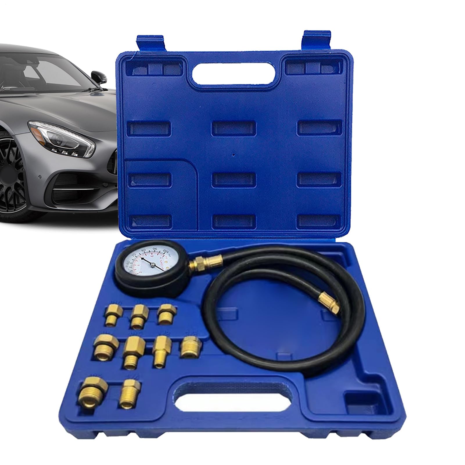 Kit Adattatore Tester di Compressione Tester Cilindri Per Auto | Manometro Strumento Diagnostico Auto, Custodia Tubi Lunghi, Doppia, Manometro Compressione Per Officine, Appassionati Motori