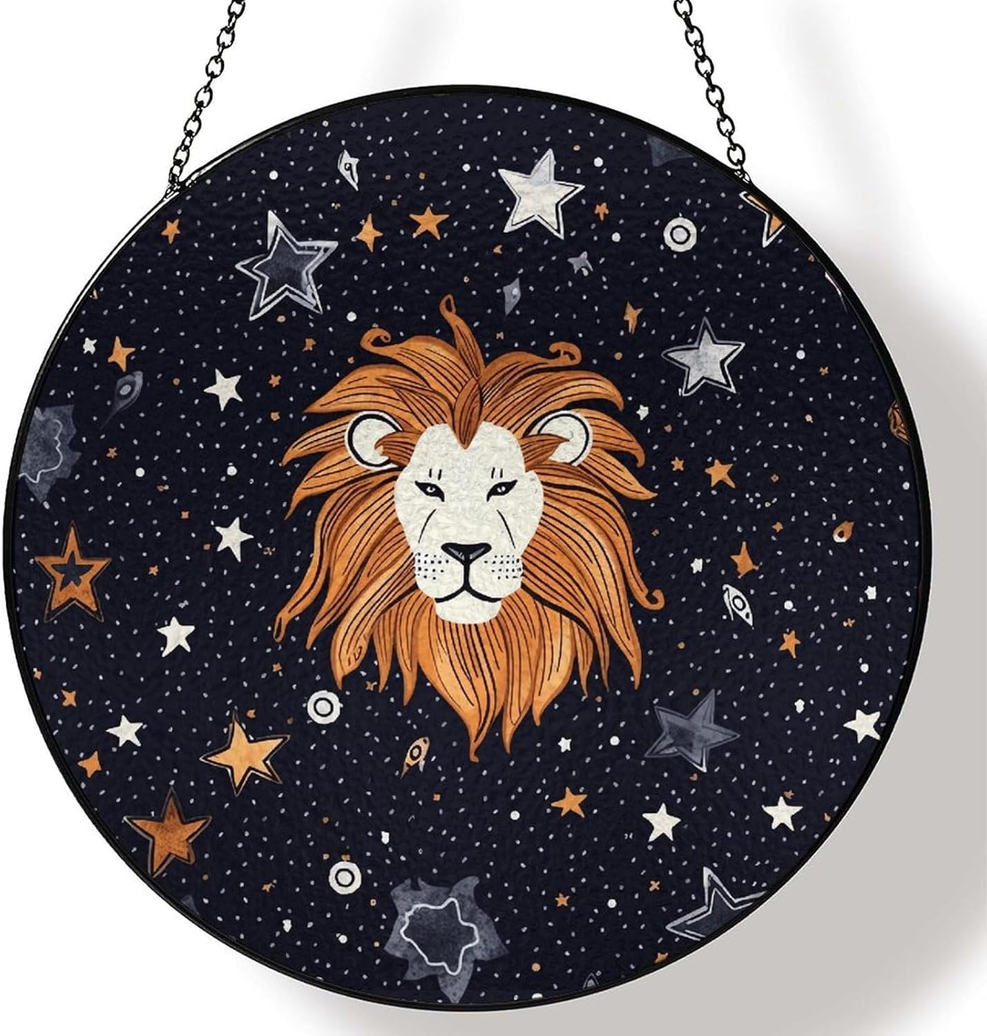 Lion and Stars Stained Glass Suncatcher for Garden, Window Hanging image 4