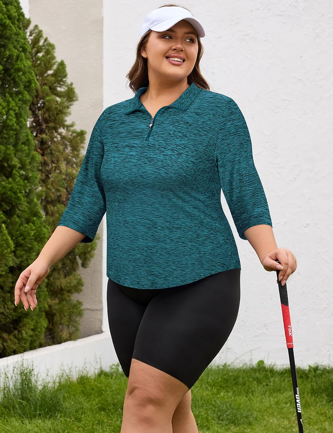 Plus Size Golf Shirts for Women 3/4 Sleeve Tops Loose Fit Quick Dry UPF 50+ Quarter Zip Pullover XL-5XL - Image 4