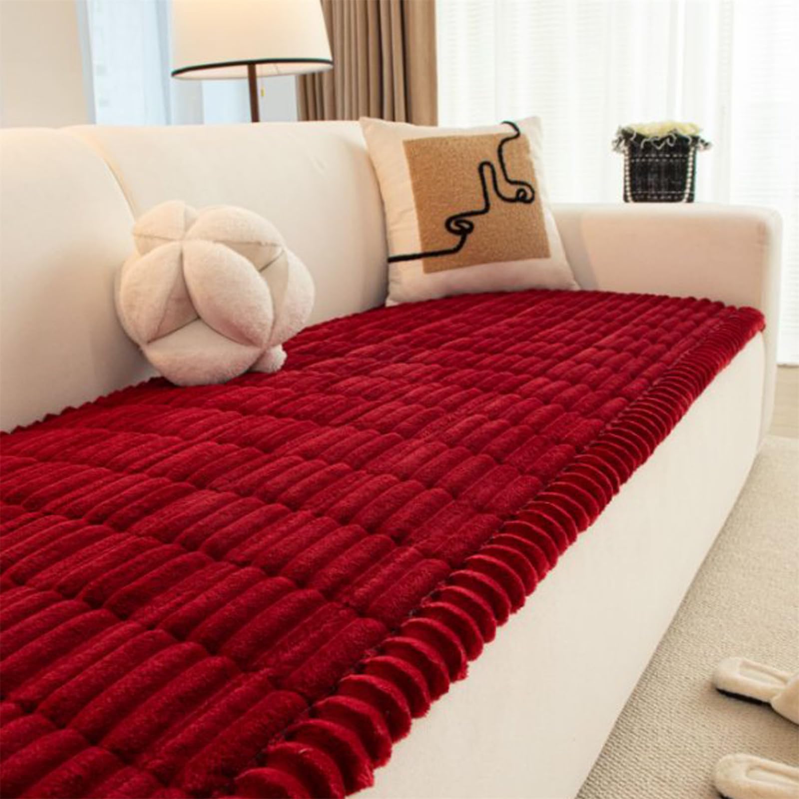 LINGKY Thick Sofa Cover Washable - New Soft Corduroy Universal Sofa Covers 2 3 4 Seater, Non-Slip Couch Cover, Couch Seat Covers Sofa Slipcovers Furniture Protector (Red, 70x150cm)