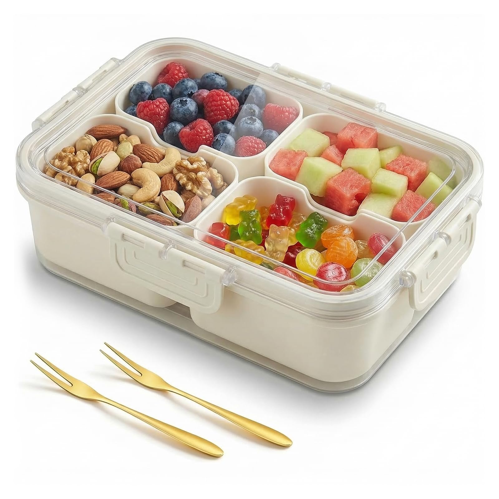 GYJZZW 4 Compartment Snack Containers, Divided Serving Tray with Lid, Portable Snack Box Container for Candy, Fruit and Snacks, Snack Tray with Lid for Party, Picnic and Travel (A1)