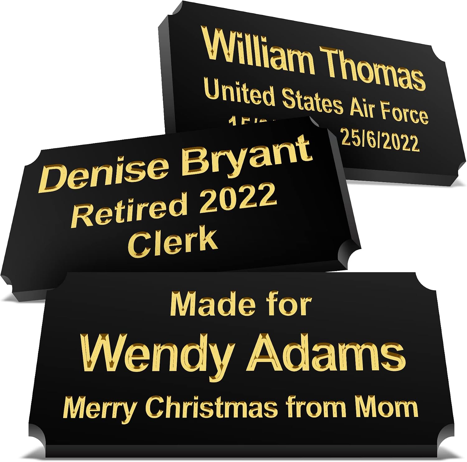 Caramel Sweet Life Personalized Name Plates, Deep Engraved Plaque, Black Brass Trophy Plates Engraved, Custom Name Plate with Adhesive Backing or Screws, 3" W x 1" H