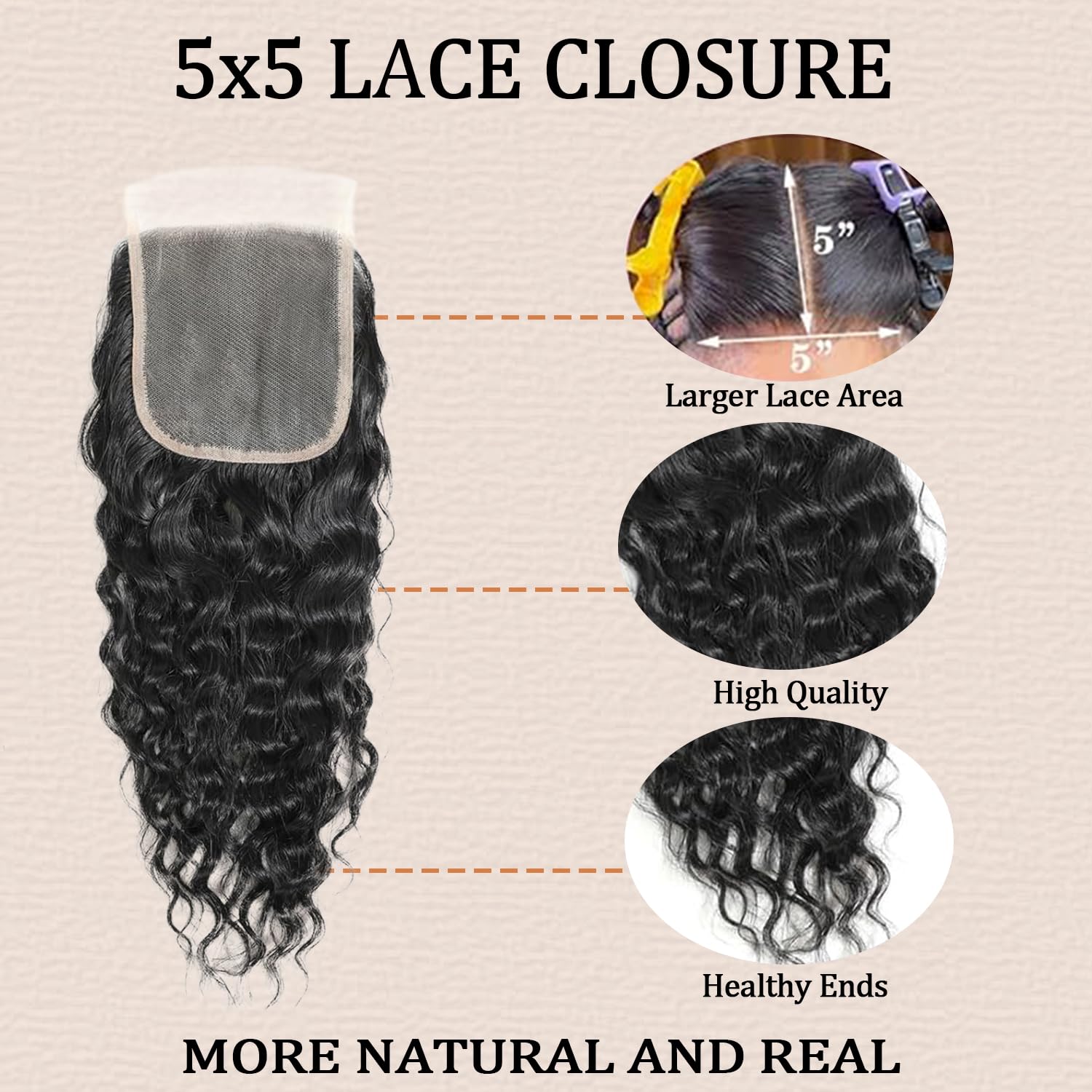 Water Wave Human Hair Bundles with 5x5 Closure, (18 20 22+16) 12A 100% Real Human Hair Water Wave Bundles with HD Lace Closure Unprocessed Brazilian Virgin Hair Wet and Wavy