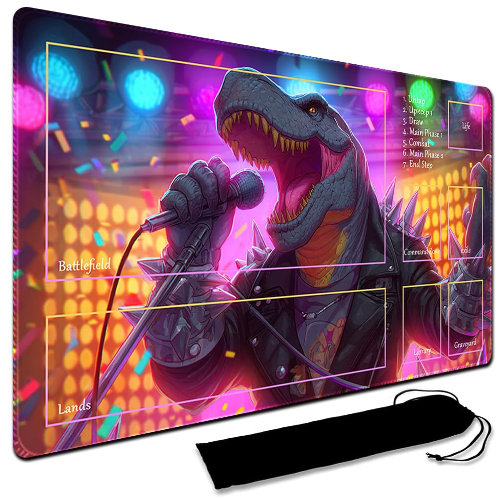 MTG Playmat, 60 x 35CM MTG Playmat with Zones, Stitched Edges Game Play Mat Trading Card Game Playmats Mouse Pad Smooth Rubber Surface TCG Game Mat with Storage Bag (With Zone,8)