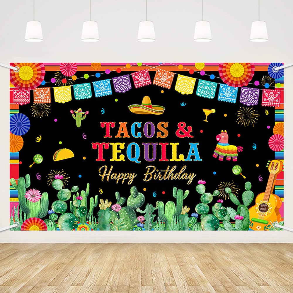 MEHOFOND Mexican Fiesta Backdrop: Tacos & Tequila Birthday Party Decorations - Red & Multicolored, 6x3.6ft, 1pc Backdrop