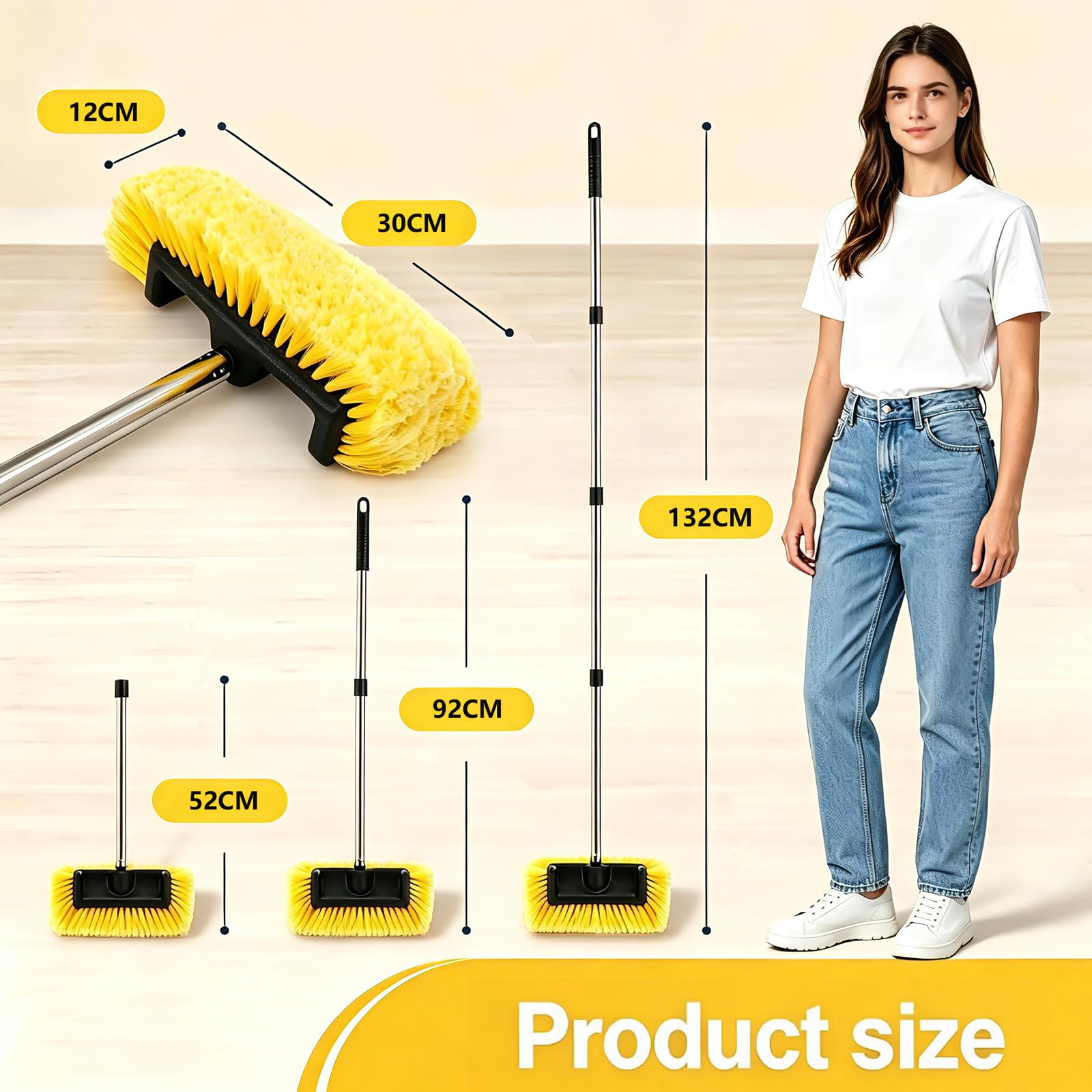 Spazzola Lavaggio Auto 5 Lati con Manico Telescopico 120cm, Setole Morbide AntiGraffio, Spazzola per Auto Camper Barca Pulizia