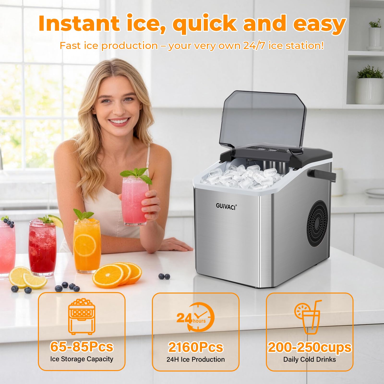 Máquina para hacer cubitos de hielo con autolimpieza – 9 cubitos en 6 min, 12 kg/24h, 2 tamaños, portátil con asa, para cocina, oficina, bar y fiesta