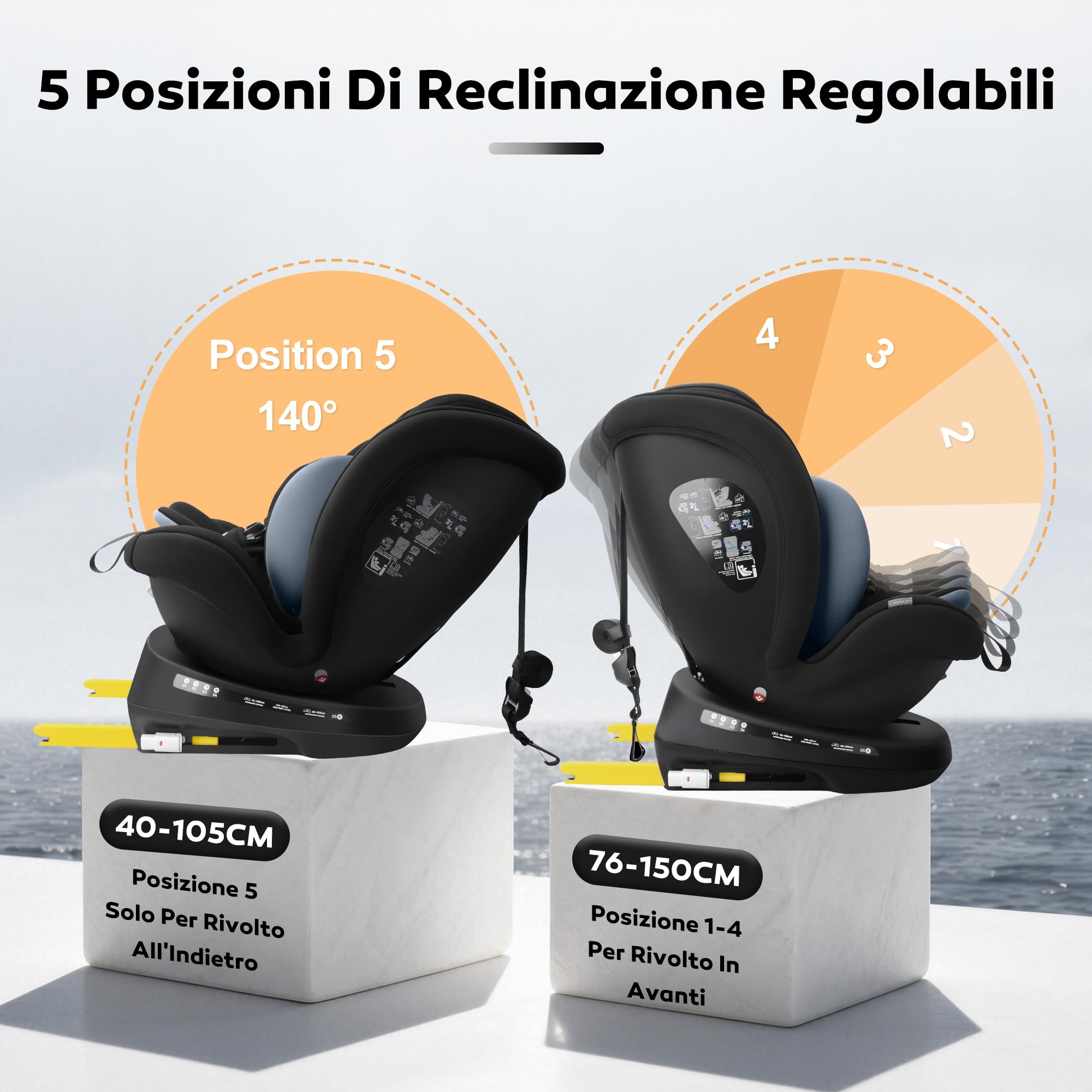 LETTAS i-Size 360 Seggiolino Auto per Bambini con Isofix, Poggiatesta Regolabile, Gruppo 0+/1/2/3, 40-150 cm (circa dalla nascita ai 12 anni) ECE R129/04