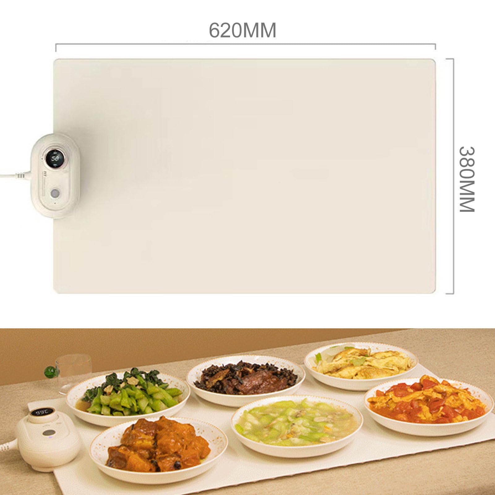Flexibele voedselverwarmer - Elektrisch aangedreven voedselverwarmingsplaat - Snelle verwarming, verstelbare temperatuur Elektrische voedselverwarmer, Timbare elektrische verwarmingsplaat 62x38cm