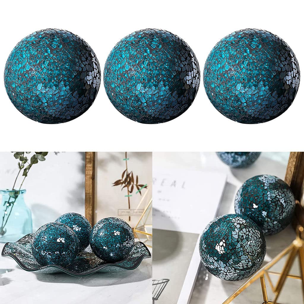 MERIGLARE Esfera de Mosaico Bolas de 8 cm Artículos para el hogar Centro de Mesa Juego Orbes Decorativos Bola Decorativa Globo para Adornos Mesa de Centro - Azul 3 Piezas