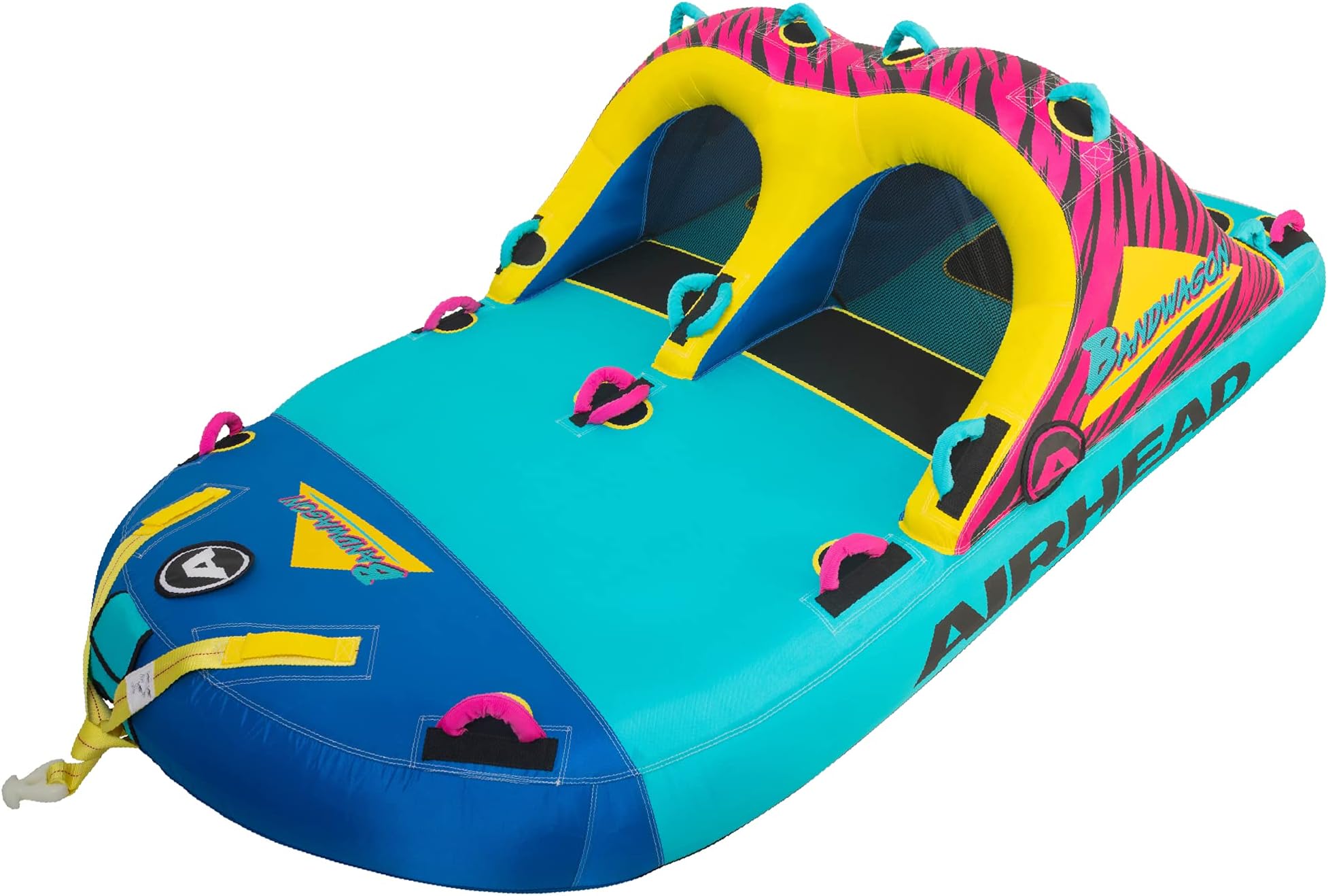 AirheadSportsStuff Bandwagon 2+2 | 1-4 Rider Towable Tube for Boating, Black, Dimensions = inflated (118in x 70in) deflated (124in x 76in) (53-1620)