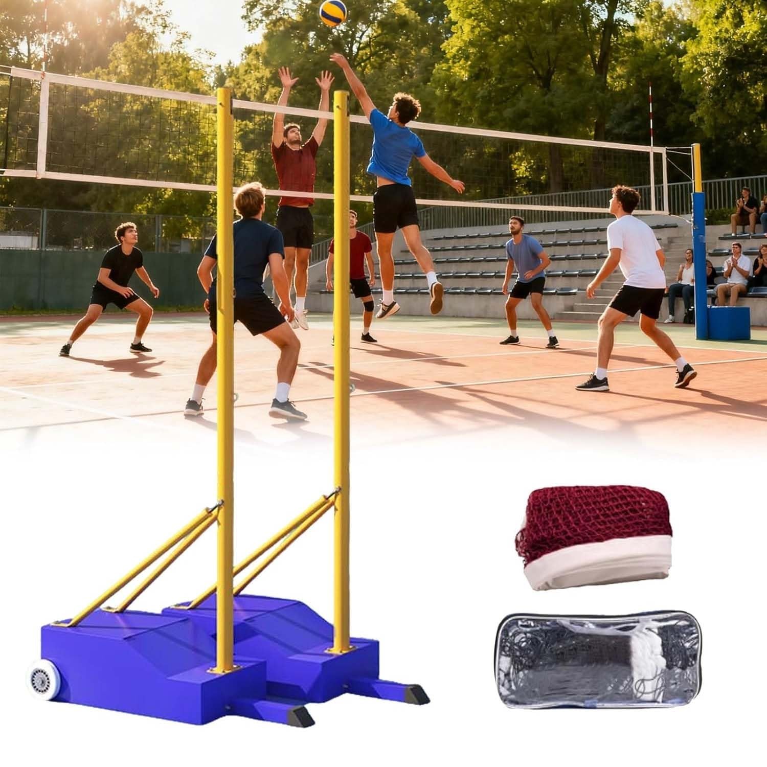 Volleyballpfosten Für Garten Und Terrasse, Inklusive Volleyball-/Badmintonnetz, Für Drinnen Und Draußen, 4 Höheneinstellungen (1,55 M – 2,10 M) Mit Rollen, Für Erwachsene Und Kinder.