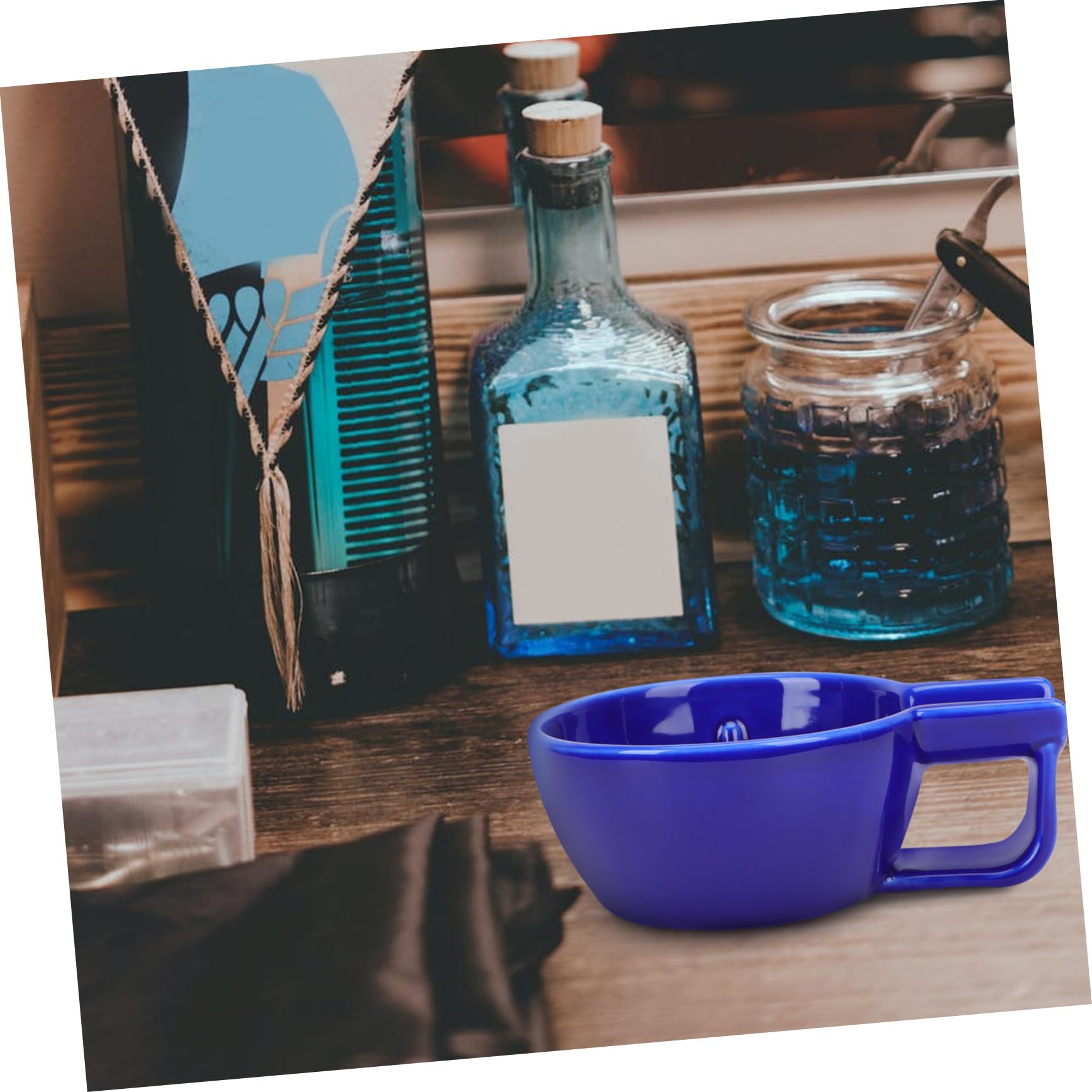 Tazón de Afeitar Cerámico Azul para Hombre Capacidad Grande para Espuma y Duradera Práctico Cuenco para Jabón de Afeitado Seguro y Resistente