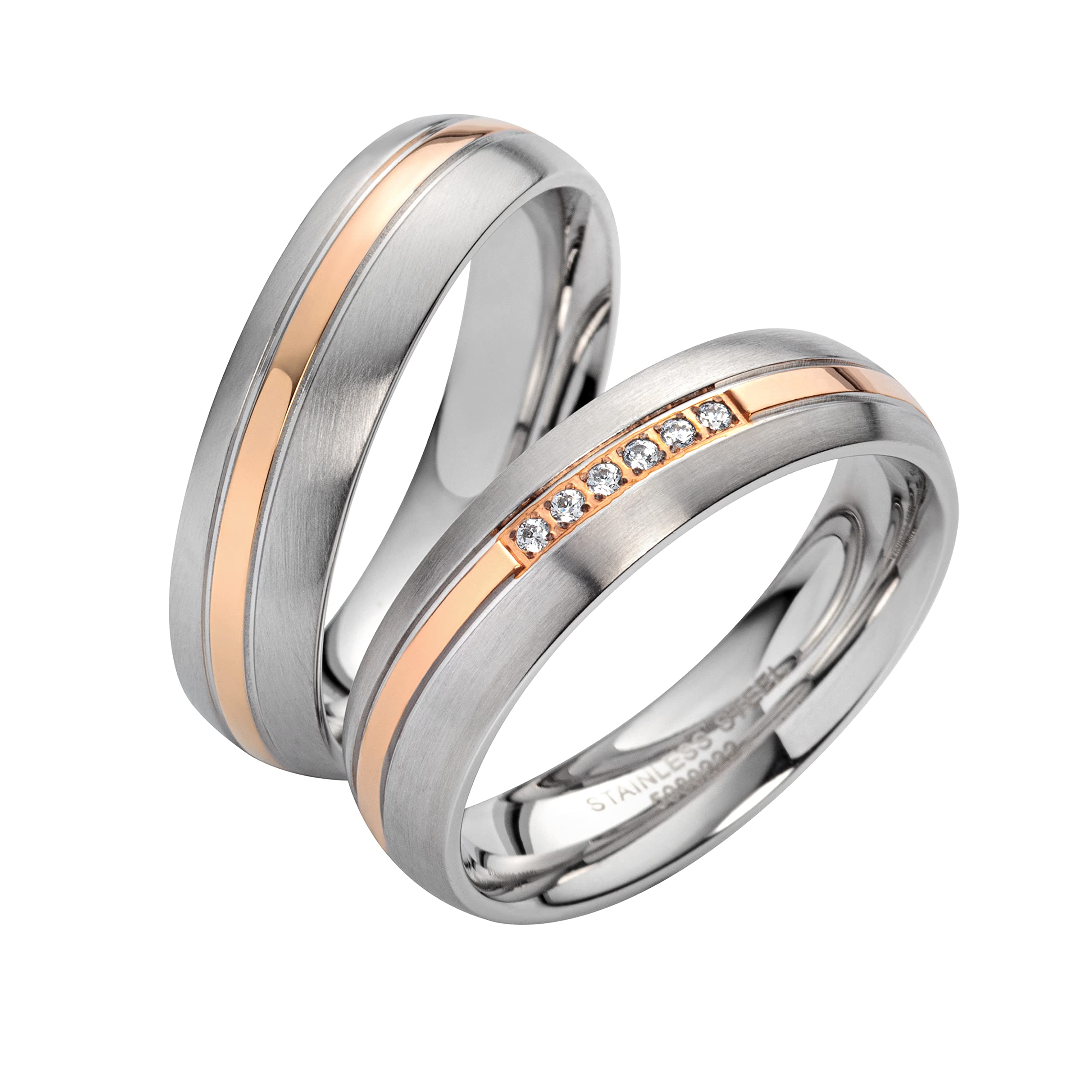 Eheringe Partnerringe Verlobungsringe Edelstahl mit Zirkonia + Gravur Antragsringe Trauringe Eheringe | SH222, Edelstahl, Cubic Zirkonia