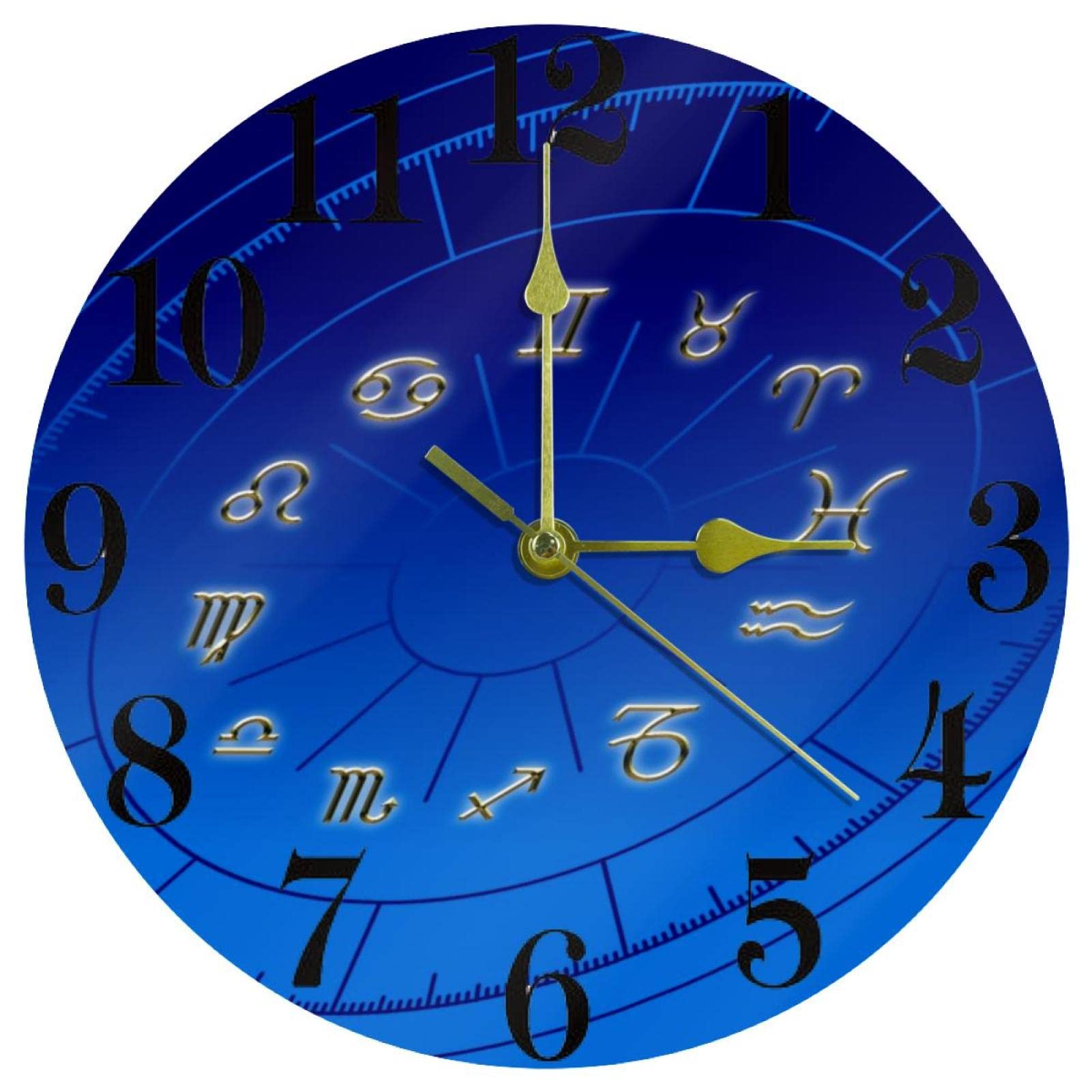 Horloge murale bleue silencieuse sans tic-tac avec les signes du zodiaque