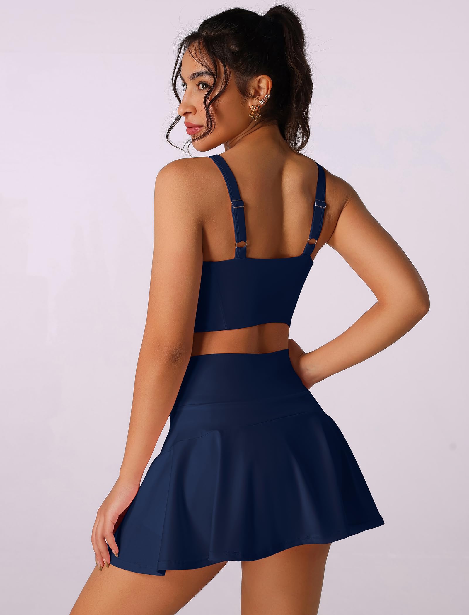 ABEHIK Ensemble de jupes de tennis deux pièces pour femme - Jupe plissée taille haute - Robe de tennis - Soutien-gorge de sport, golf, tenue d'entraînement athlétique