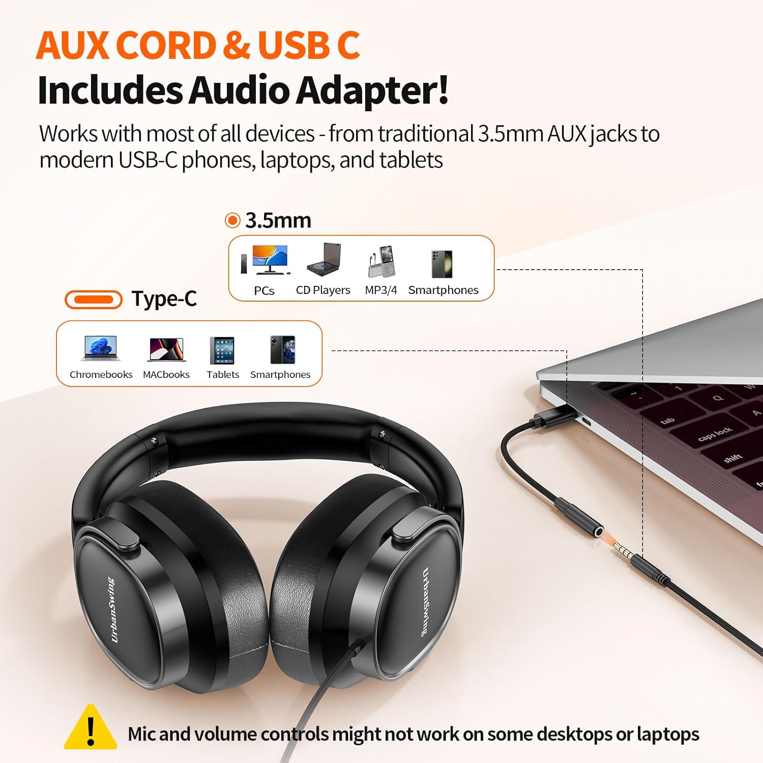 W70 Wired Headphones Over Ear Headset with Mic, USB-C Adapter Plus 3.5mm Jack & Hardshell Travel Case, 4.9ft Extra-Long Braided Cord for iPad, iPhone 16/17, Samsung, PS5, Teens & Adults - Image 3