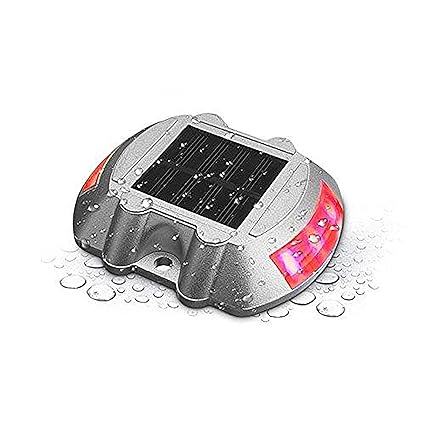 hardoll Solar Road Stud Light /Rechargeable6 LED Lamp Waterproof Outdoor Lantern Step Pathway Lights for Security Driveway (Red Flashing)(Metal)