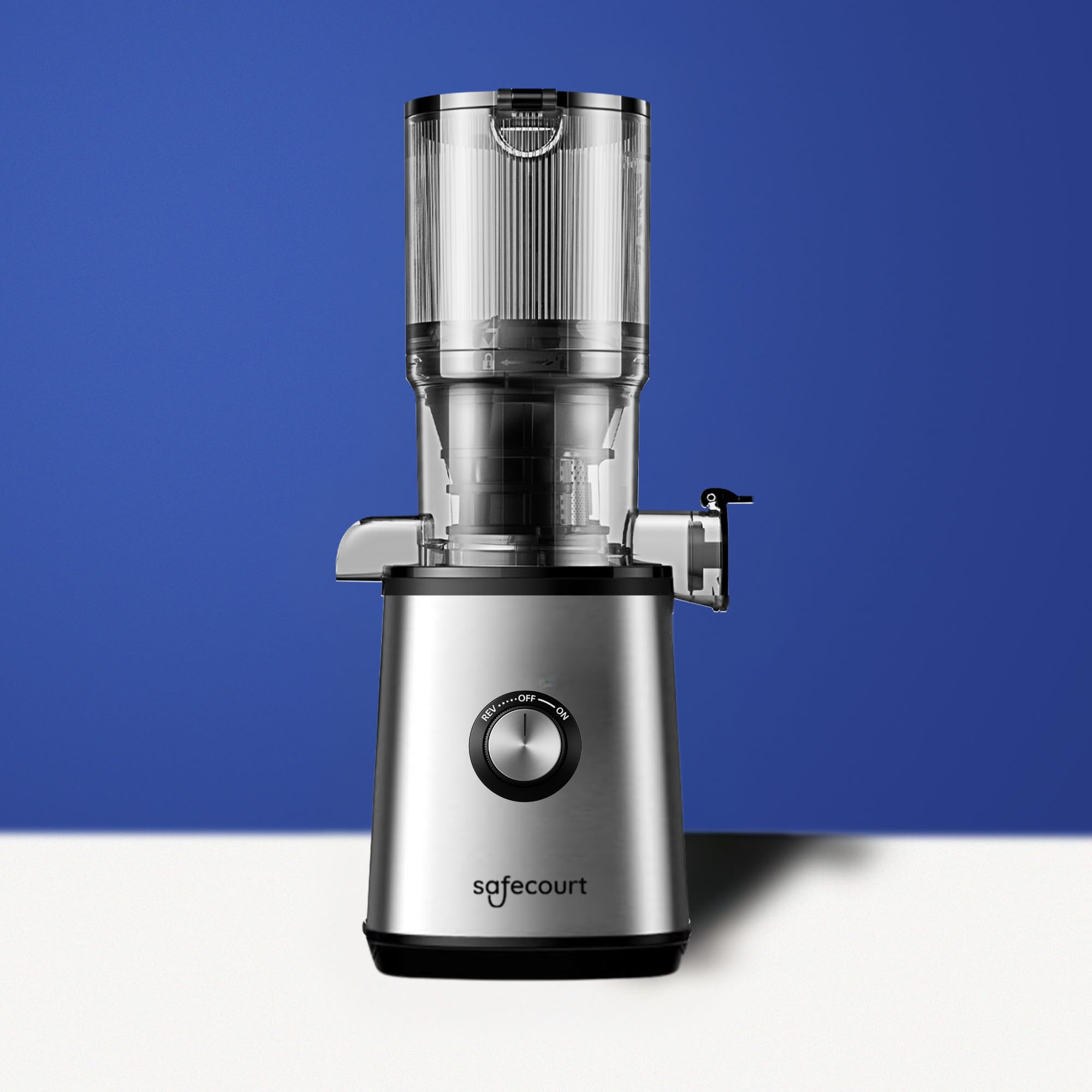 Safecourt Entsafter Gemüse und Obst - Slow Juicer [XXL Einfüllschacht für Ganzes Obst und Gemüse] Saftpresse elektrisch [mit 90% Saftergebnis] - Obstpresse [mit 1.5 Liter Fassungsvermögen] - Silber