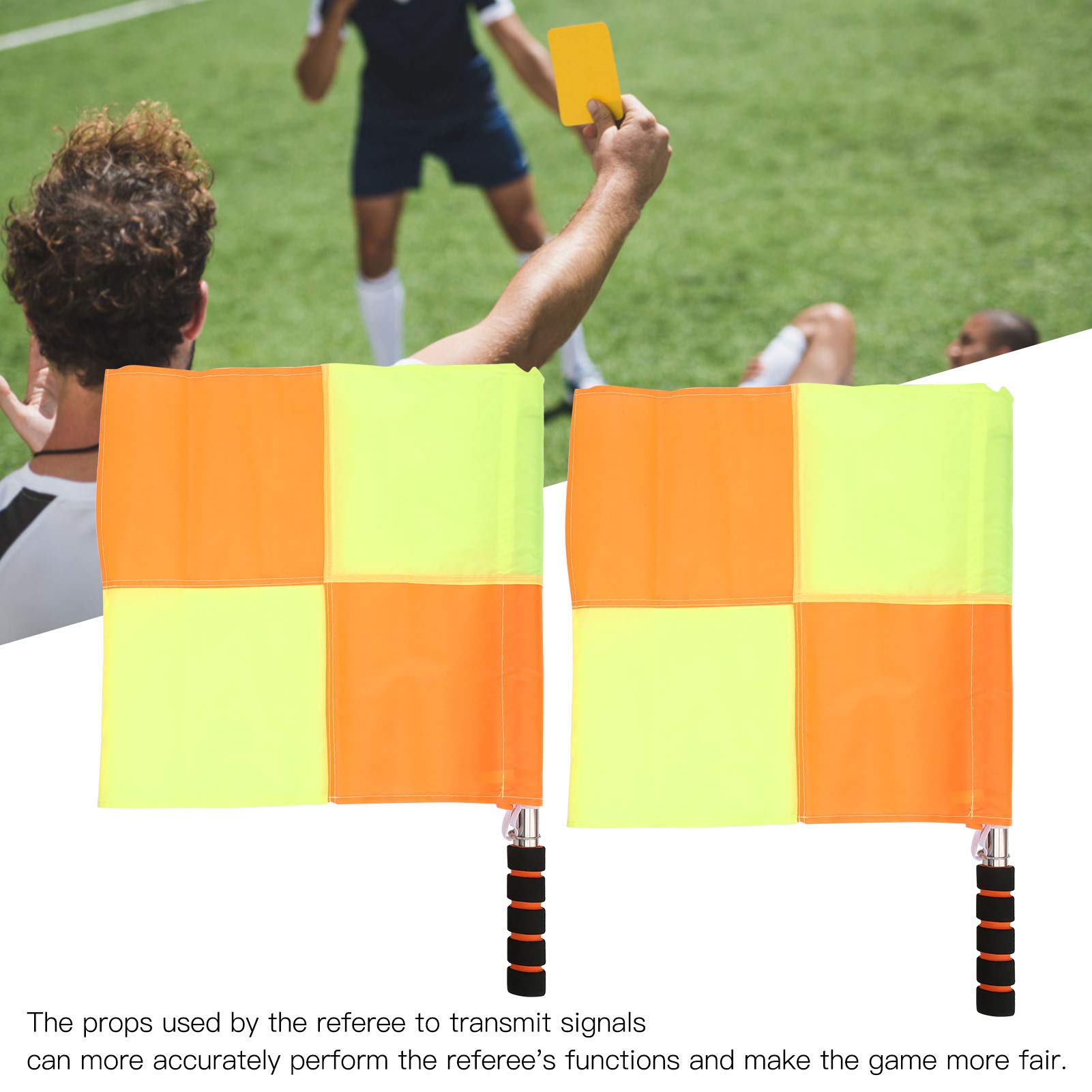 2 Pz Arbitro Comando Bandiera A Mano Con Segnale Rosso-Giallo e Custodia Per Partita Di Calcio