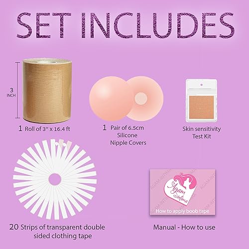 Miniatura 2 de Cinta adhesiva para levantamiento de senos, cinta corporal, cubiertas de pezones - pechos grandes, copa A-G - 20 cintas de ropa de doble cara