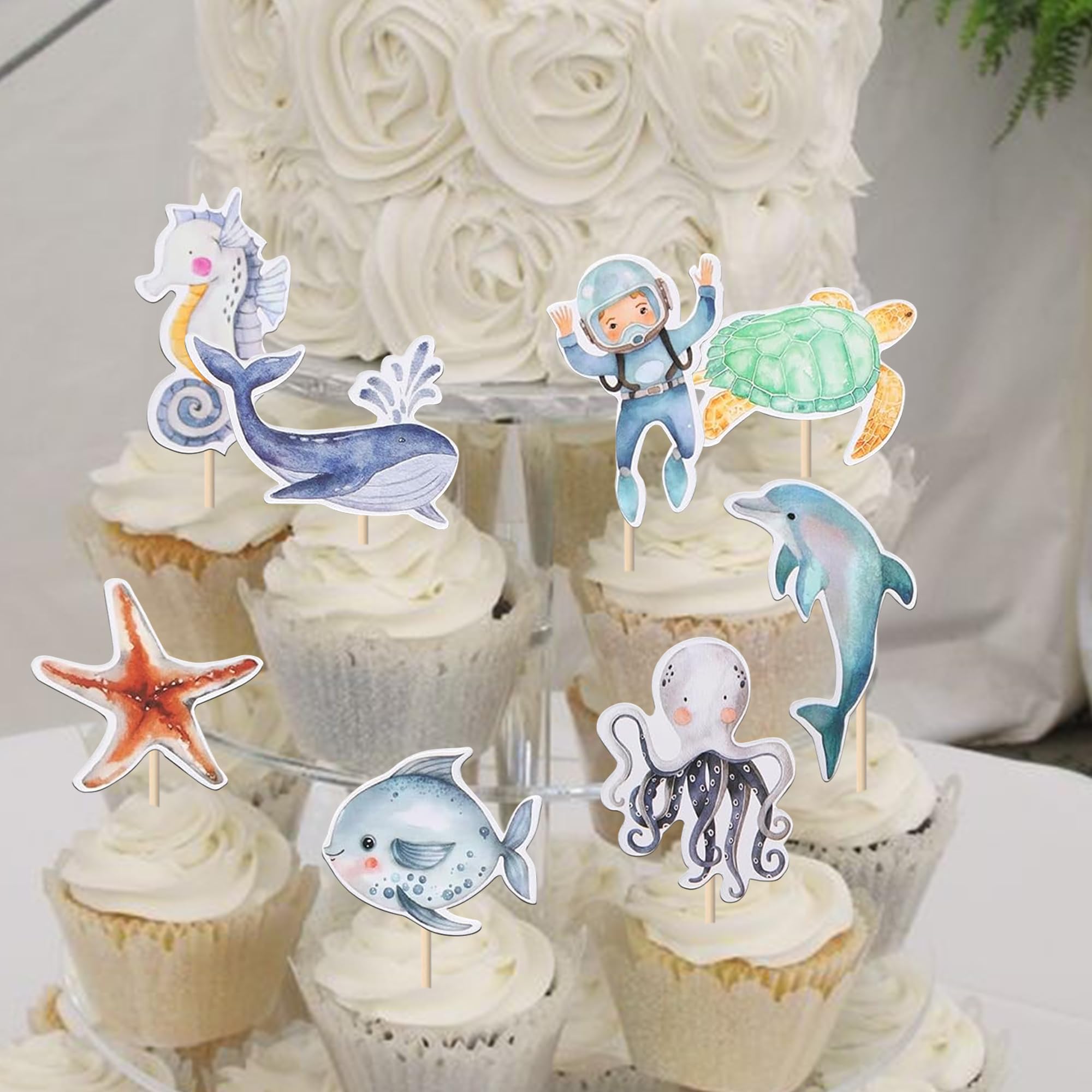 32 Meerjungfrau Cupcake-Topper – Unterwasser-Motive, Für Babyparty & Geburtstag, Aus Karton