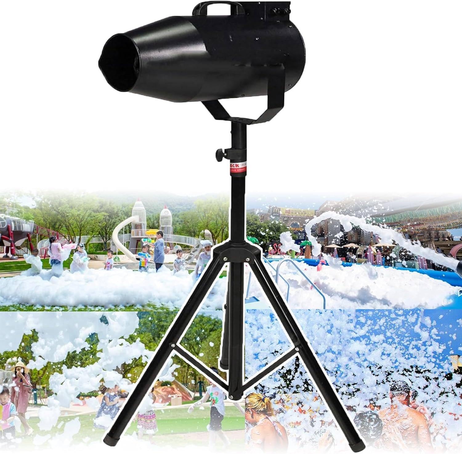 Máquina de espuma con trípode y bomba de agua, ángulo ajustable para efectos escénicos, ideal para fiestas y eventos, cubre un área de 80㎡