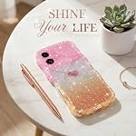 LAPOPNUT for iPhone 16 Case Sparkly Bling Glitter Cute Curly Wave Frame Bumper Cover for Women Girls Translucent Silicone Bumper Shockproof Phone Case for iPhone 16 6.1 Inch,Pink