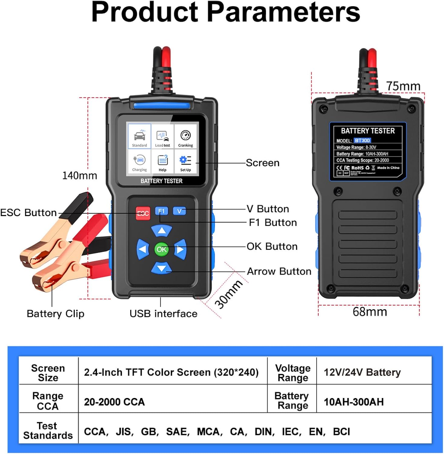 12V/24V Car Battery Tester for BMW 2er 230i 216d 218d 220d M240i M235i, with Color Display, Digital Auto Battery Analyzer, Cranking & Charging Test, Automotive Alternator Tester