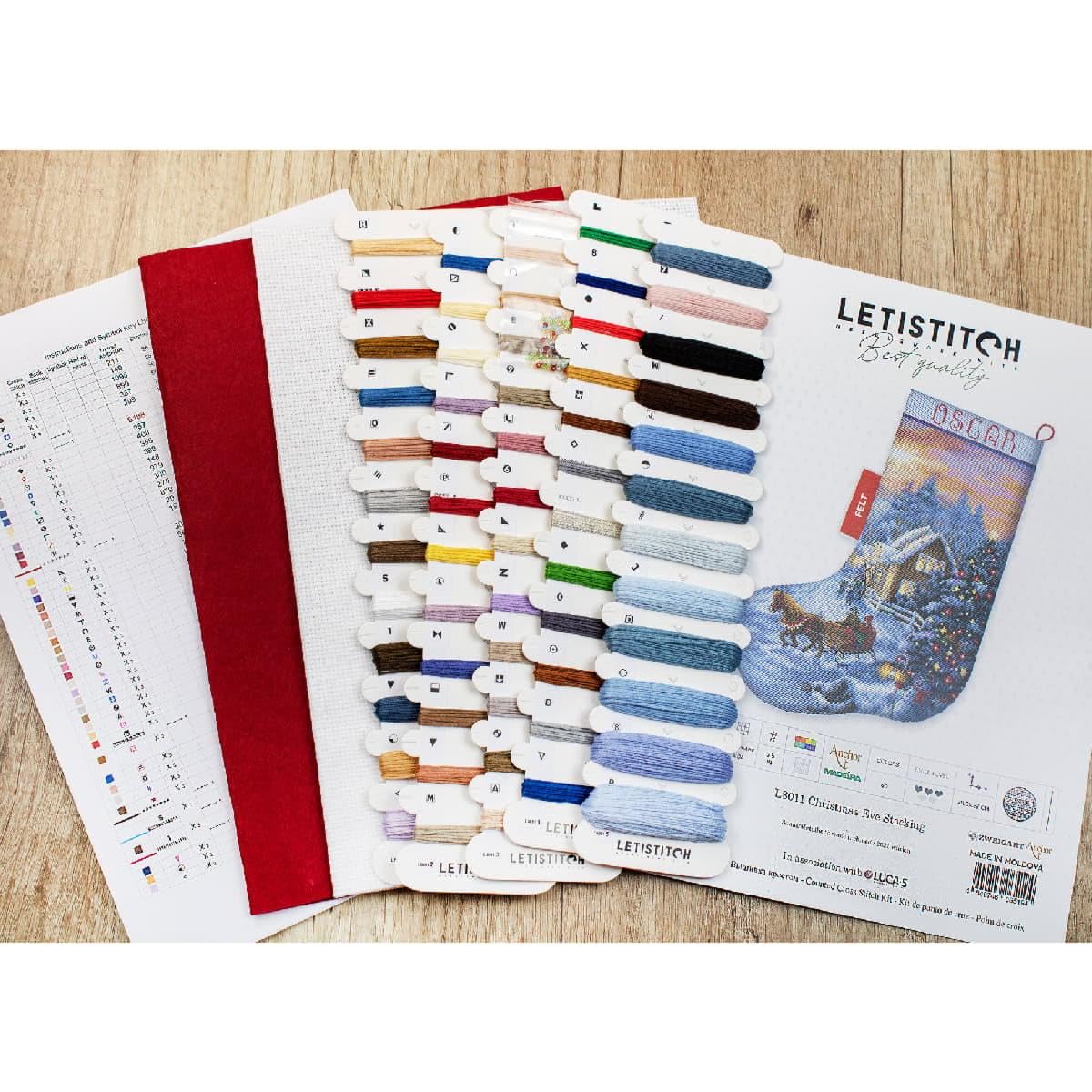 Letistitch Kreuzstich Set Weihnachtsstrumpf Weihnachtsabend, Zählmuster, 24,5x37cm