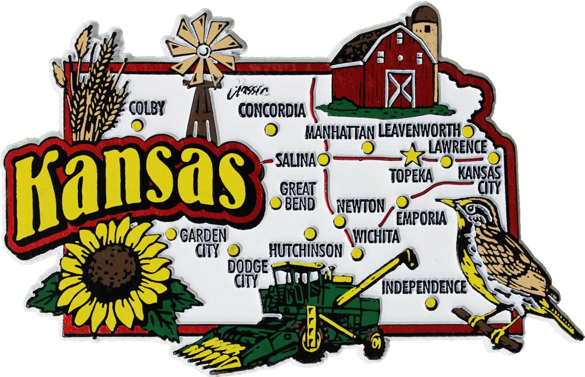 Kansas State Outline Refrigerator Magnet, Approximate Size 4.5 inch x 3 inch