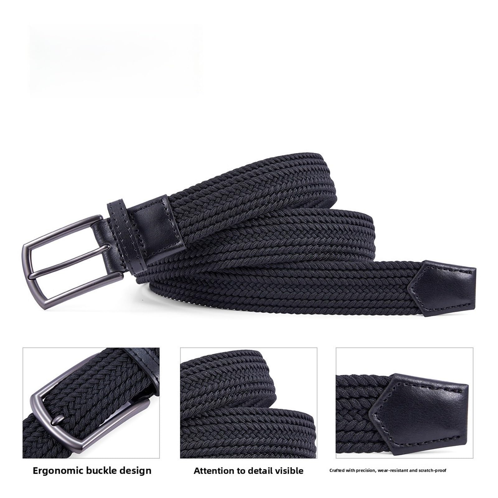 Elastischer Gürtel Herren Unisex elastischer Canvas-Gürtel, Zinklegierungsschnalle, kein Loch, gewebter Taillengürtel, sportlich, lässig, elegant, einfacher Stil