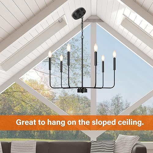Miniatura 6 de MQKIWAO Candelabro de granja de 6 luces, iluminación industrial negra colgante de techo, iluminación colgante rústica de altura ajustable con base