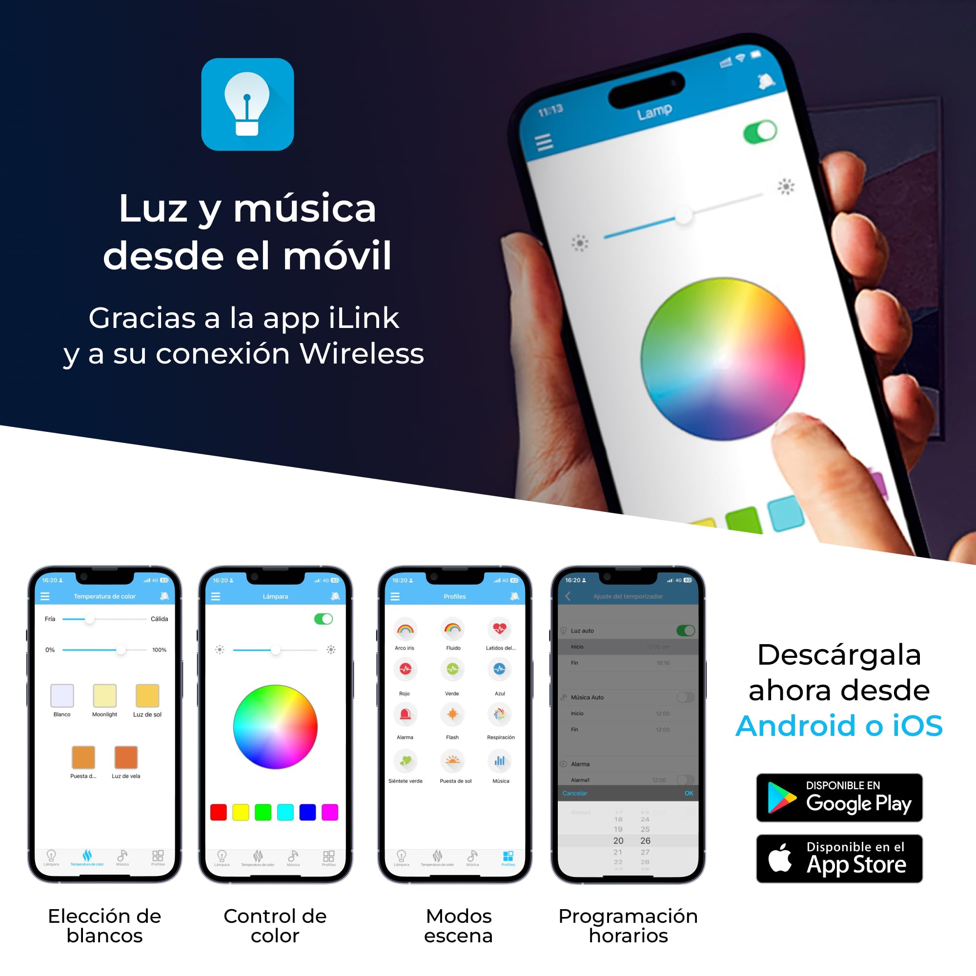 KSIX Glory Plafón Led Inteligente Techo con Altavoz, Color regulable RGB, 6200 lm, Ø47cm, Luz Controlable con Mando a Distancia y App, para Cocina Dormitorio o Infantil, Resiste polvo y salpicaduras